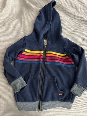 Aviator Nation Kids Navy Hoodie with Yellow, Orange, Pink & Blue Stripes